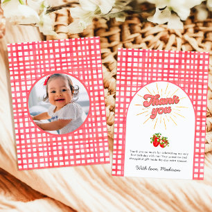 Carte De Remerciements Première année photo rouge fraise rustique baie