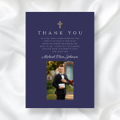 Carte De Remerciements Première communion catholique élégante bleu marine