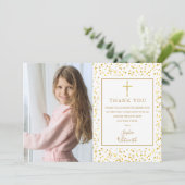 Carte De Remerciements Première Communion Coeurs d'or Confetti Photo (Debout devant)