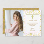 Carte De Remerciements Première Communion Coeurs d'or Confetti Photo (Devant / Derrière)