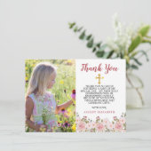 Carte De Remerciements Première communion d'aquarelle rose des roses (Debout devant)