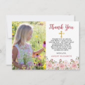 Carte De Remerciements Première communion d'aquarelle rose des roses (Devant)