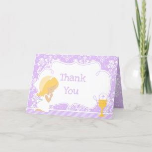 Carte De Remerciements Première communion de fille blonde 'Merci'