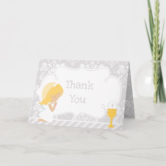 Carte De Remerciements Première communion de fille blonde 'Merci' (Devant)
