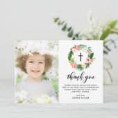 Carte De Remerciements Première communion de la couronne florale tropical (Debout devant)