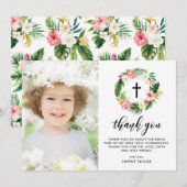 Carte De Remerciements Première communion de la couronne florale tropical (Devant / Derrière)
