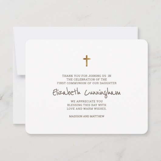 Carte De Remerciements Première communion de la Croix d'Or simple (Devant)