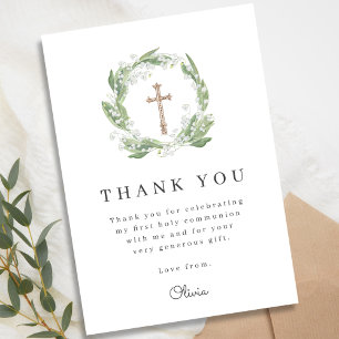 Carte De Remerciements Première communion de végétation florale blanche