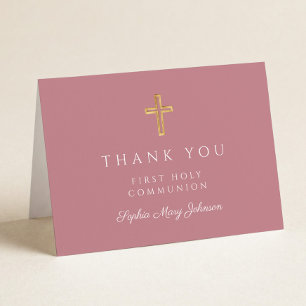 Carte De Remerciements Première communion élégante garçon rose poudré