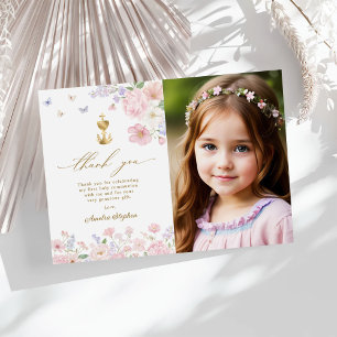 Carte De Remerciements Première communion fille Floral pastel