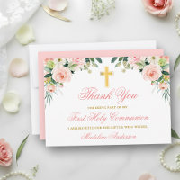 Première communion florale rose blanc aquarelle or