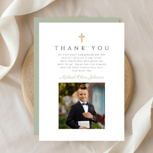 Carte De Remerciements Première communion garçon croix élégante