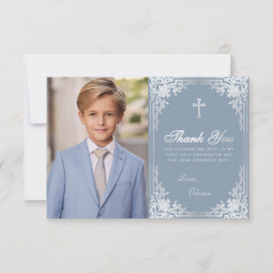 Carte De Remerciements Première communion garçon poussiéreux bleu photo c