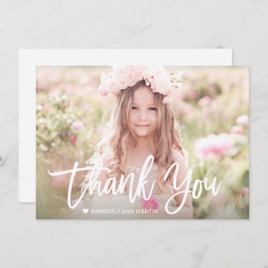 Carte De Remerciements Première communion moderne blanc Script photo croi (Devant / Derrière)