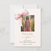 Carte De Remerciements Première communion photo crème arc rose (Devant)