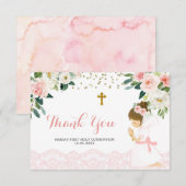 Carte De Remerciements Première communion rose Floral (Devant / Derrière)