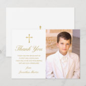 Carte De Remerciements Première communion simple Croix d'or photo (Devant / Derrière)