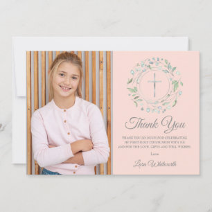 Carte De Remerciements Première Sainte Communion Blush Pink Photo Silver