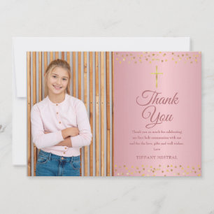 Carte De Remerciements Première Sainte Communion Cœurs Or Rose