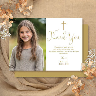 Carte De Remerciements Première Sainte Communion Écriture Dorée Élégante