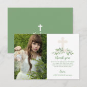 Carte De Remerciements Première sainte communion élégante de rose blanc (Devant / Derrière)