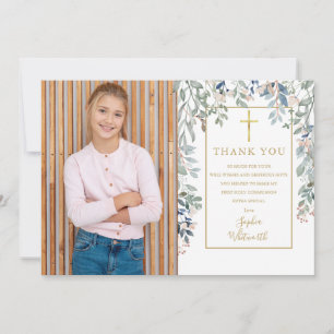 Carte De Remerciements Première Sainte Communion Feuillage Floral Photo O