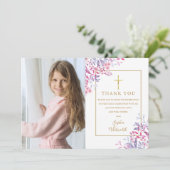 Carte De Remerciements Première Sainte Communion Fleurs sauvages Floral P (Debout devant)