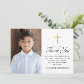 Carte De Remerciements Première sainte communion golden gradient croix ph (Debout devant)