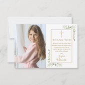Carte De Remerciements Première Sainte Communion Green Photo Or (Devant)
