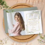 Carte De Remerciements Première Sainte Communion Green Photo Or<br><div class="desc">Signature or première sainte communion photo carte de remerciements. Personnalisez avec votre photo spéciale et message de remerciement en lettres d'or chic sur ce design moderne et élégant. Conçu par Thisisnotme©</div>