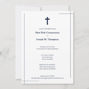 Carte De Remerciements Première Sainte Communion Moderne Bleu Nuit et Bla