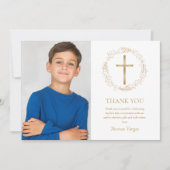 Carte De Remerciements Première Sainte Communion Or Floral Garland Photo (Devant)