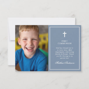 Carte De Remerciements Première Sainte Communion Photo Bleu Poussiéreux É