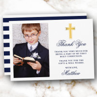Première Sainte Communion Photo Blue Stripes Gold