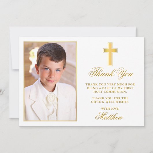 Carte De Remerciements Première Sainte Communion Photo Gold Frame (Devant)