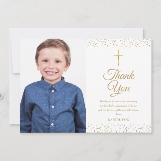 Carte De Remerciements Première Sainte Communion Poussière Or Photo (Devant)