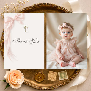 Carte De Remerciements Première Sainte Communion Rose Coquette Bow Fille