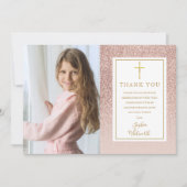 Carte De Remerciements Première Sainte Communion Rose Parties scintillant (Devant)