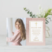 Carte De Remerciements Première Sainte Communion Rose Parties scintillant (Debout devant)