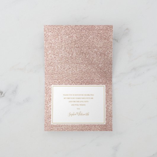 Carte De Remerciements Première Sainte Communion Rose Parties scintillant (Intérieur)