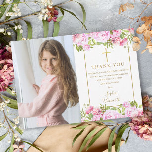 Carte De Remerciements Première Sainte Communion Roses Fleur Photo