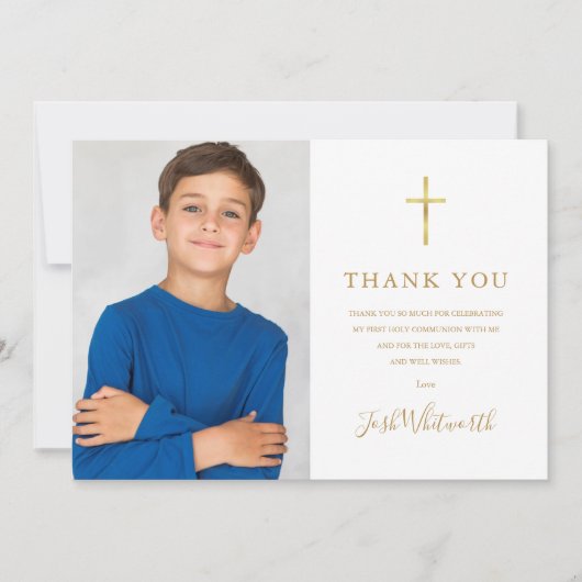 Carte De Remerciements Première Sainte Communion Signature or (Devant)