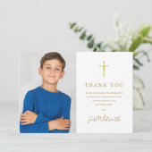 Carte De Remerciements Première Sainte Communion Signature or (Debout devant)