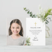 Carte De Remerciements Première Sainte Communion Verdure rustique Photo (Debout devant)