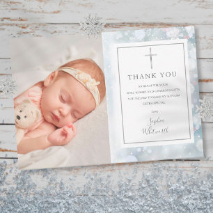Carte De Remerciements Premiers Snowflakes Baptême Christening Photo