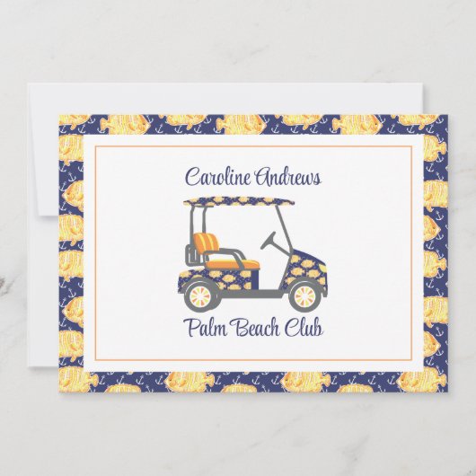 Carte De Remerciements Preppy Goldfish Palm Beach Golf Cart (Devant)