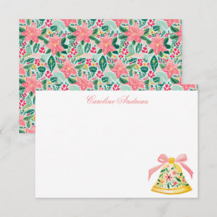 Carte De Remerciements Preppy Pink & Green Palm Beach Christmas Bell