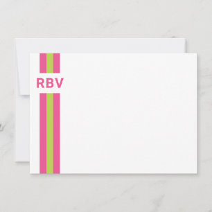 Carte De Remerciements Prépré rayé rose vif et vert citron