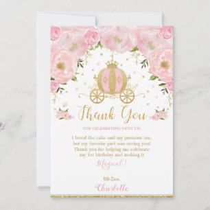 Carte De Remerciements Princess Birthday Party Carriage Rose Floral Gold