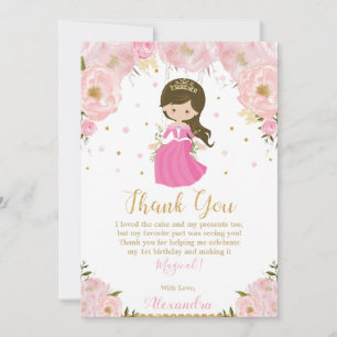 Carte De Remerciements Princesse 1er Anniversaire Floral de Pink Blush